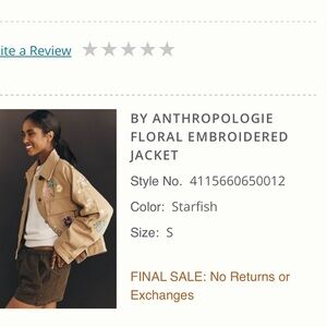 Anthropologie Floral Embroidered Jacket